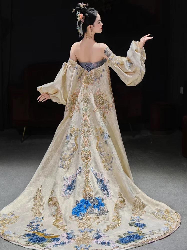chinese mermaid dress 3/4 Sleeve Full Length Cheongsam Mermaid Chinese Dress Full of Sequins Red / XS