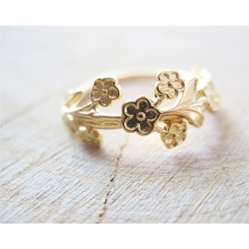Flowers Ring Flowers and Leafs Ring Birthday Ring Etsy