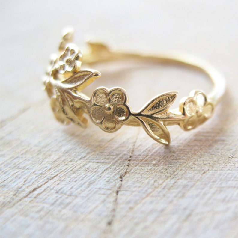Flowers Ring Flowers and Leafs Ring Birthday Ring Etsy