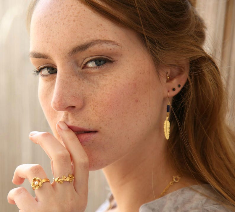 Flowers Ring Flowers and Leafs Ring Birthday Ring Etsy