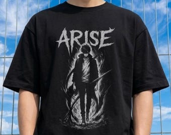 Solo Arise T-Shirt, Dark Shadow Monarch Leveling Anime Streetwear Style