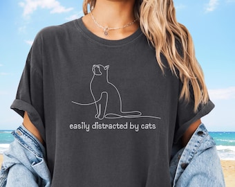 Easily Distracted By Cats T-Shirt: Comfort Colors Cat Lover Tee