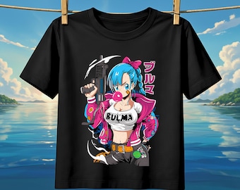 Bulma T-shirt: Retro Anime Bubblegum Girl – Japansk Streetwear Neon Fire-stil