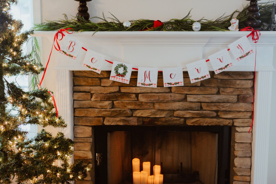 Merry Christmas Banner for Fireplace or Mantle Decor | Etsy