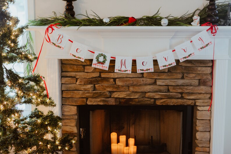 Merry Christmas Banner for Fireplace or Mantle Decor | Etsy