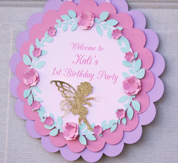 fairy birthday welcome sign, fairy birthday door sign, fairy decorations, printed fairy sign ,1st birthday party decor, fairy party decor Il_570xn