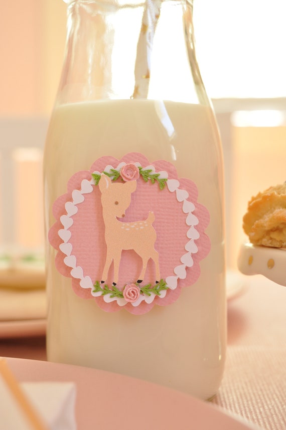 woodland bottle wrapper - bottle label - woodland baby shower - woodland theme - pink woodland party - little deer first birthday girl Il_570xn