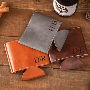 Personalized Leather Can Cooler , Custom Beer Sleeve for Groomsmen , Engraved Wedding Party Gift , Best Man Proposal Idea , Drink Holder