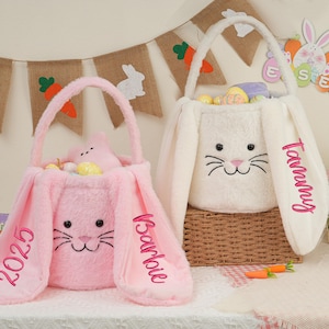 Embroidered Plush Easter basket,Personalized Easter basket,Easter egg hunt basket,Easter Bucket，Kids Bunny Basket with Name,Kids Easter Gift