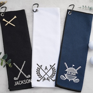 Asciugamano da golf con monogramma personalizzato, asciugamano da golf personalizzato, regalo per lui, regalo per il padre, logo dell'asciugamano da golf, regalo per il golf, asciugamano da golf ricamato