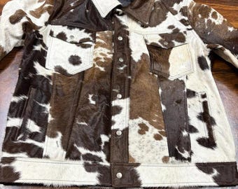 Handmade Hair-On Cowhide Leather Jacket Rustic Western Biker Coat