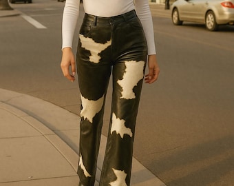 Handmade Hair-On Cowhide Leather Pants: Western Boho Style