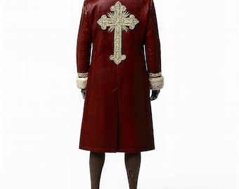 Embroidered Leather Coat Christian Cross Jacket Religious Gift Unisex Outerwear