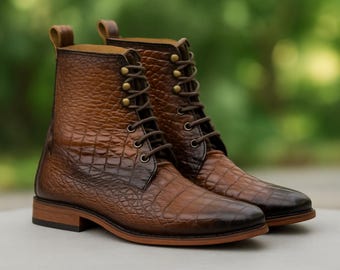 Handmade Brown Dress Boots Men Genuine Leather Formal Shoes