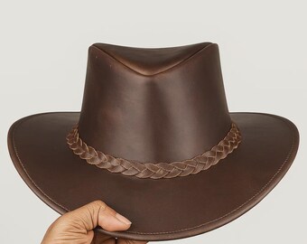 Handmade Western Outback Cowboy Echtleder Sonnenschutz