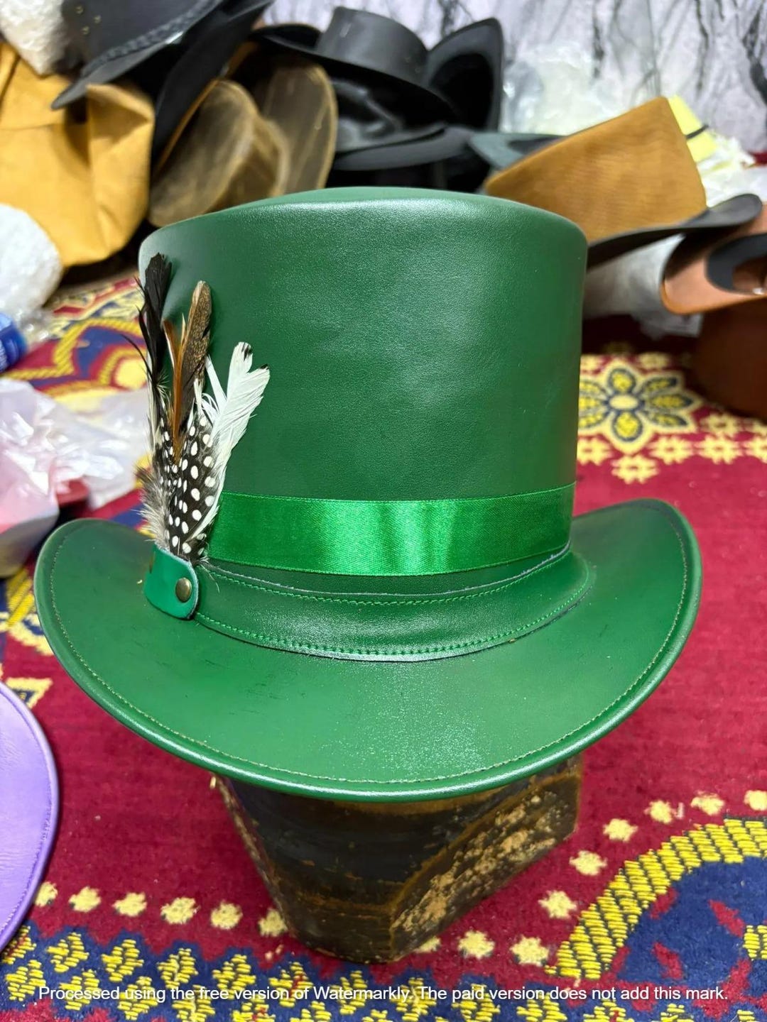green-leather-top-hat-steampunk-victorian-feather-cowhide-festival-hat