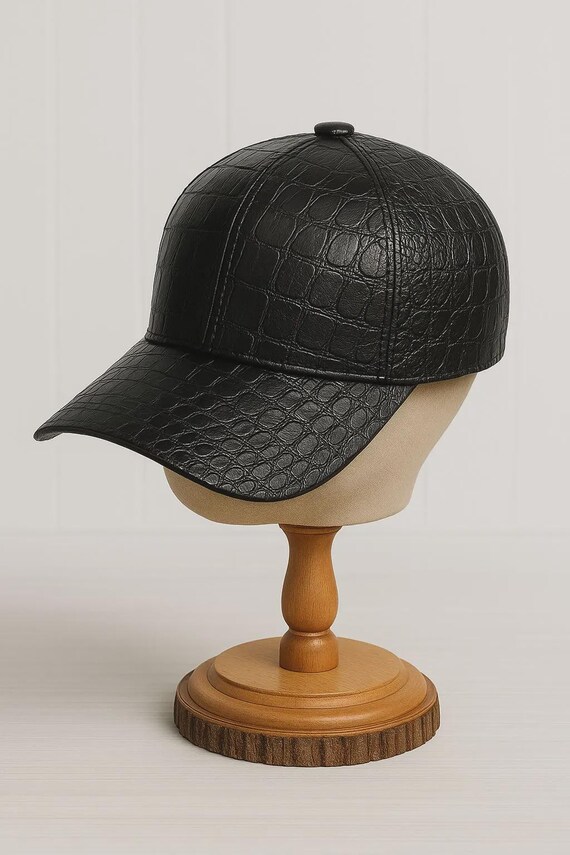 Genuine Leather Baseball Cap for Men Alligator Embossed Leather Hat Handmade Luxury Exotic Style