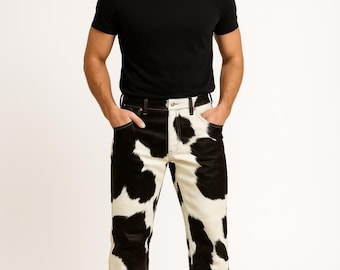 Hair-On Cowhide Leather Pants Handmade Natural Cowhide Western Rodeo Style Wear