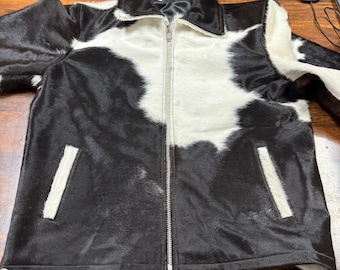 Chaqueta de cuero genuino con pelo de vaca, hecha a mano, estilo vaquero occidental, prenda exterior de piel de vaca auténtica para motociclistas