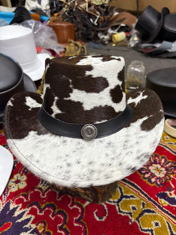 Handmade leather festival cowboy hat Cowhide Leather Cowboy Hat | Handmade Western Festival Top  main image 3