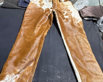 Hair On Cowhide Leather Pants Handmade Western Cowboy Boho Style Custom Fit