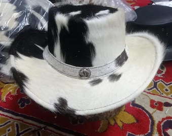 Handmade Hair On Cowhide Leather Top Hat Steampunk Gothic Western Hat Festival Cosplay Gift