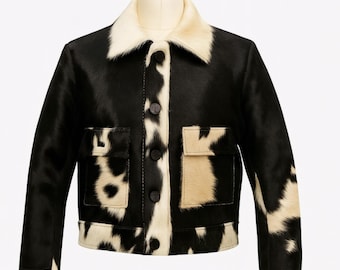 Hair-On Cowhide Leather Jacket: Western Cowboy Trucker Style outerwear