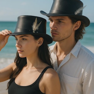 Handgemaakte lederen cowboyhoed met veren westerse steampunk-stijl unisex hoed Gothic festival kostuumhoed op maat gemaakt leer Bestellingen Geschenken