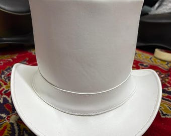 Handmade White Leather Top Hat: Steampunk Cosplay, Gothic Festival