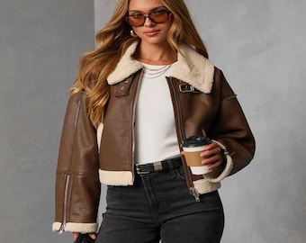 Chaqueta de piel de oveja para mujer, abrigo de invierno con forro de piel auténtica, abrigo cálido de lujo