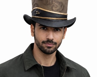 Steampunk Leather Top Hat Gothic Octopus Embossed Cosplay Festival Hat