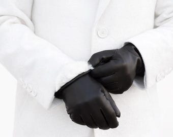 SCHOTT N.Y.C 1980s Men Winter GLOVES & Logo ~ Black Leather