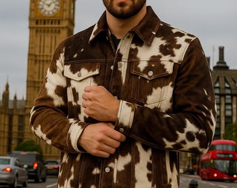 Genuine Cowhide Leather Jacket Handmade Hair-On Hide Western Jacket