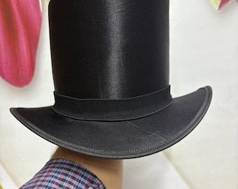Handmade Black Leather Top Hat Victorian Steampunk Gothic Costume Hat
