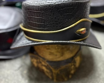 Black Genuine Leather Dragon Eye Top Hat Steampunk Gothic Festival Costume Hat