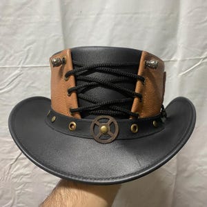 Handgemaakte lederen hoge hoed gotische steampunk Victoriaanse cosplay hoed heren festival biker hoed aangepaste koeienhuid westerse hoge hoed cadeau voor hem