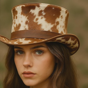 Handgemaakte rundleer cilinderhoed western steampunk hoed echt haar op huid hoed voor mannen vrouwen aangepaste cowboyhoed rodeo cosplay festivalstijl