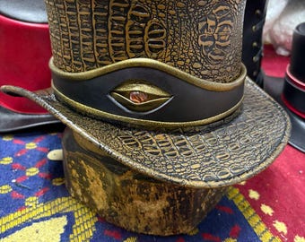 Krokodil Geprägter Leder Steampunk Zylinder Drachenauge Gothic Festival Hut