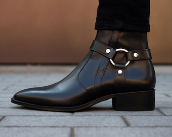 Handmade Black Leather Chelsea Boots Men’s Ankle Dress Boots Formal Wedding & Casual Fashion Shoes