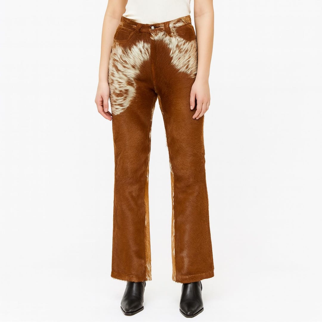 Handmade Hair-on Cowhide Leather Pants Natural Cowhide Western Rodeo ...