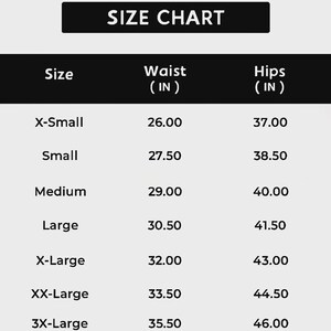 Op de afbeelding: Maattabel voor damesrokken, met taille- en heupmaten in inches. Maten vari&euml;ren van X-Small (taille 66 cm, heupen 94 cm) tot 4X-Large (taille 93 cm, heupen 121 cm). De titel "Women Skirt" staat bovenaan.