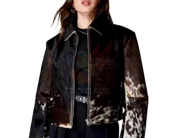 Handmade Hair-On Cowhide Leather Jacket: Western Biker Coat