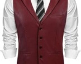 Maroon Leather Vest Handmade Genuine Leather Biker Waistcoat