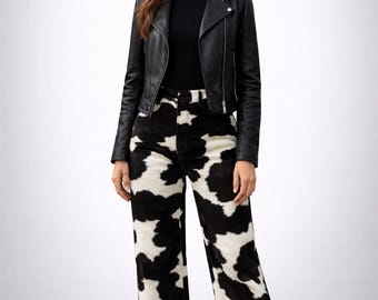 Handmade Hair On Cowhide Leather Pants Western Rodeo Cowboy Biker Unisex Fashion