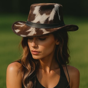 Handgemaakte rundleer cowboyhoed haar op western rodeo hoed steampunk cosplay cowgirl hoed echte koeienhuid ranch stijl hoed voor mannen en vrouwen