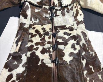 Handmade Hair On Cowhide Leather Coat Genuine Cow Skin Jacket Western Vintage Winter Wear
