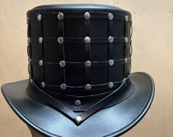 Handgefertigte Echtleder Steampunk Zylinder Gothic Victorian Festival Cosplay Hut Handgemachte Schwarze Herren