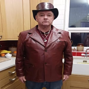 Geitenleren blazer steampunk cilinderhoed set handgemaakte gotische cosplay jas vintage bikerstijl echt leer cadeau voor hem en haar
