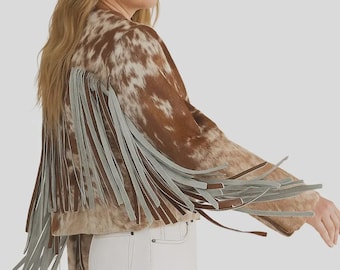 Damjacka med fransar i läder, western rodeo boho cowgirl-kappa