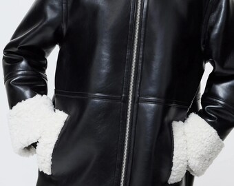 Women’s Shearling Leather Coat Aviator Jacket Distressed B3 Bomber Flying Handmade Sheepskin Winter Flight Vintage Jacket Gift for Her